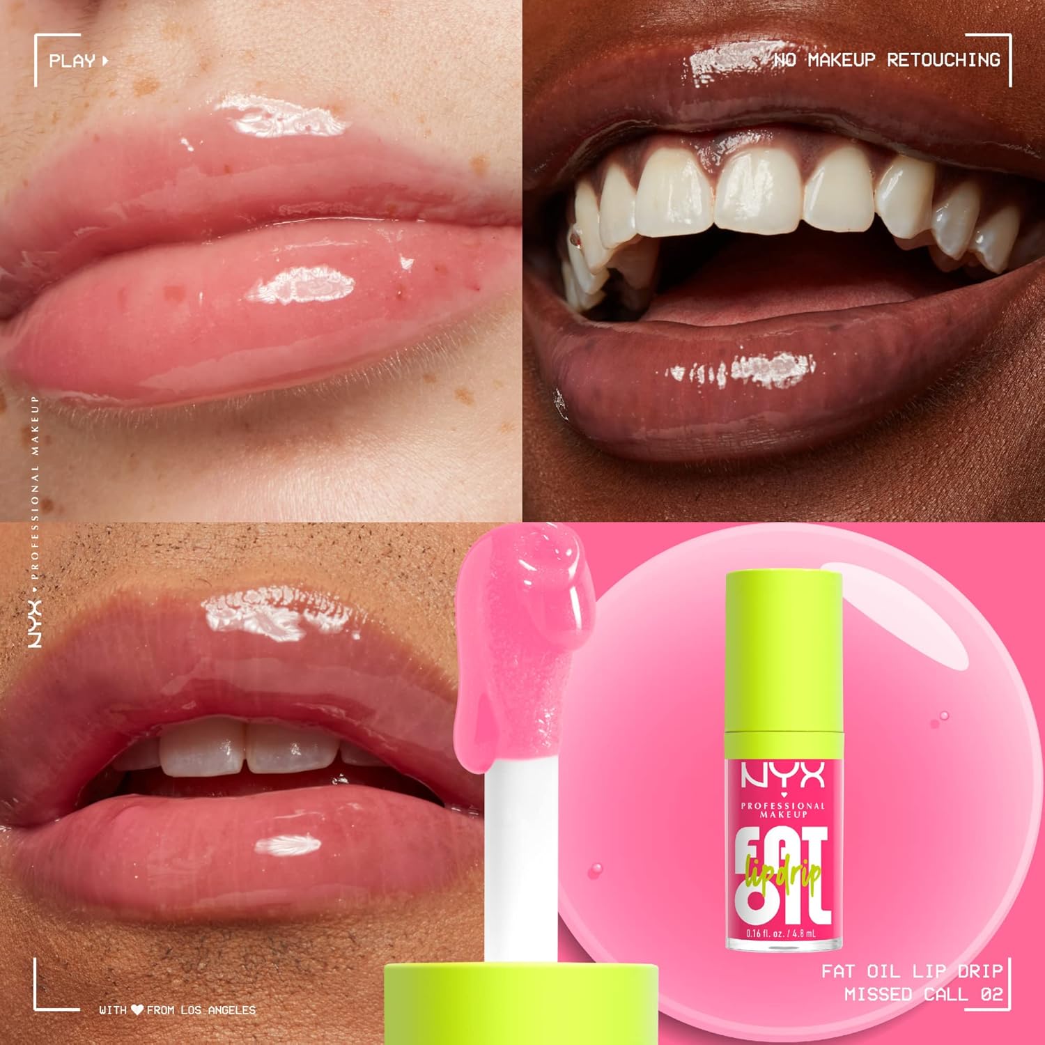 NYX Professional Makeup Fat Oil Lip Drip, Moisturizing, Shiny, Vegan Tinted Lip Gloss, Non-Sticky, 12H Hydration, Squalane, Raspberry & Cloudberry Oils - Missed Call - View 4 of 4