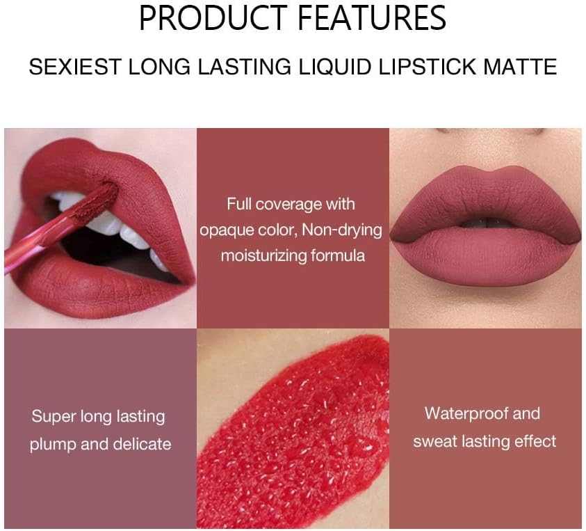 6 Pcs Matte Liquid Lipstick Set, Non-Stick Cup Not Fade Matte Lipstick, Highly Pigment Velvety Nude Liquid Lipstick, Long Lasting Waterproof Liquid Lipstick - View 5 of 6