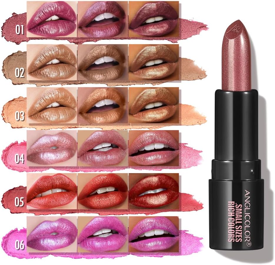 Anglicolor 6PC Mini Glitter Lipstick Set,High Pigmented,Lightweight Smooth Moisturizing Formula,Glossy Shine,Travel Size,Metallic Shimmer Lipstick Gift Sets For Women Girls Makeup kit (A6PC) - View 4 of 8
