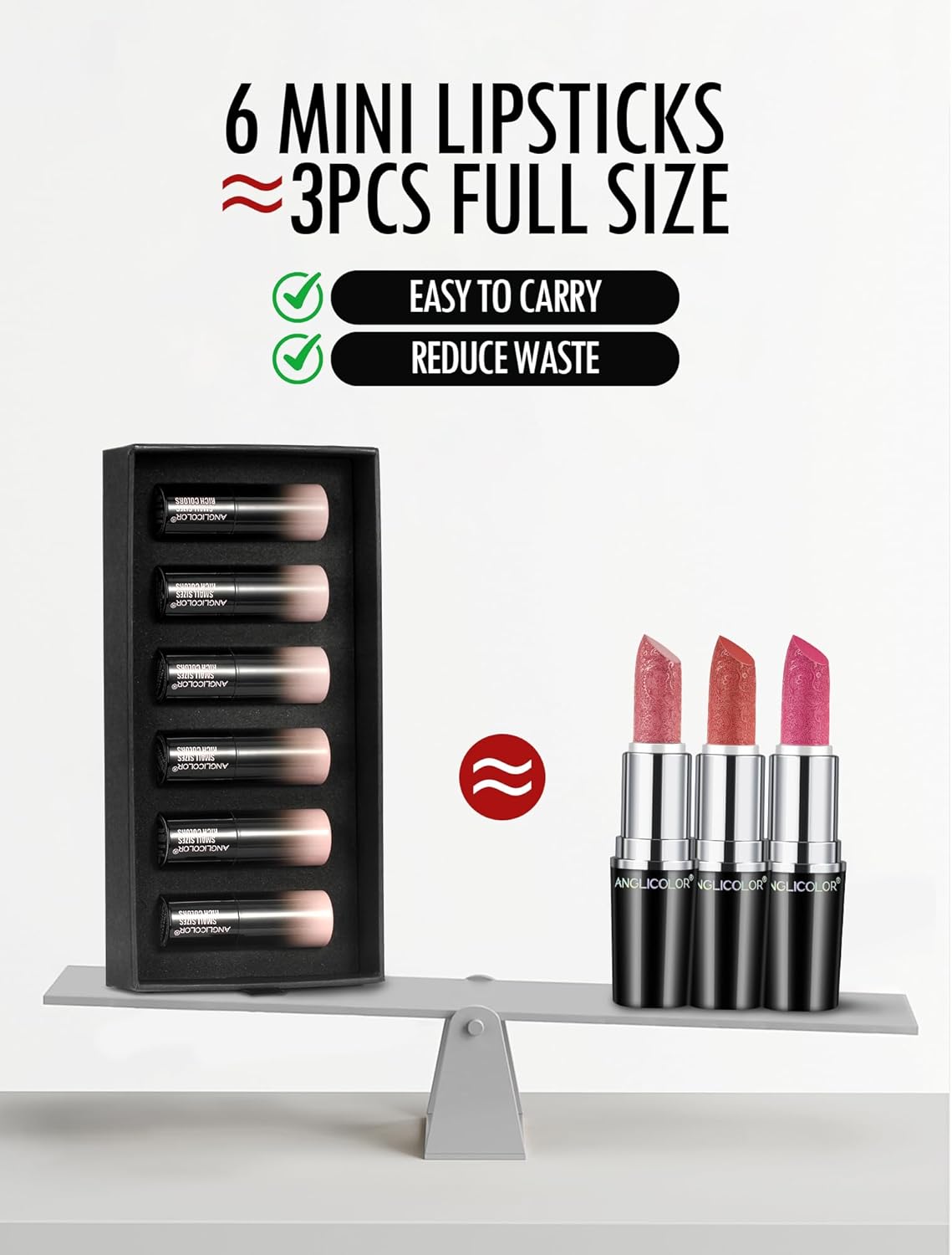 Anglicolor 6PC Mini Glitter Lipstick Set,High Pigmented,Lightweight Smooth Moisturizing Formula,Glossy Shine,Travel Size,Metallic Shimmer Lipstick Gift Sets For Women Girls Makeup kit (A6PC) - View 5 of 8