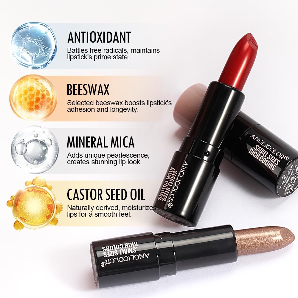 Anglicolor 6PC Mini Glitter Lipstick Set,High Pigmented,Lightweight Smooth Moisturizing Formula,Glossy Shine,Travel Size,Metallic Shimmer Lipstick Gift Sets For Women Girls Makeup kit (A6PC) - View 7 of 8