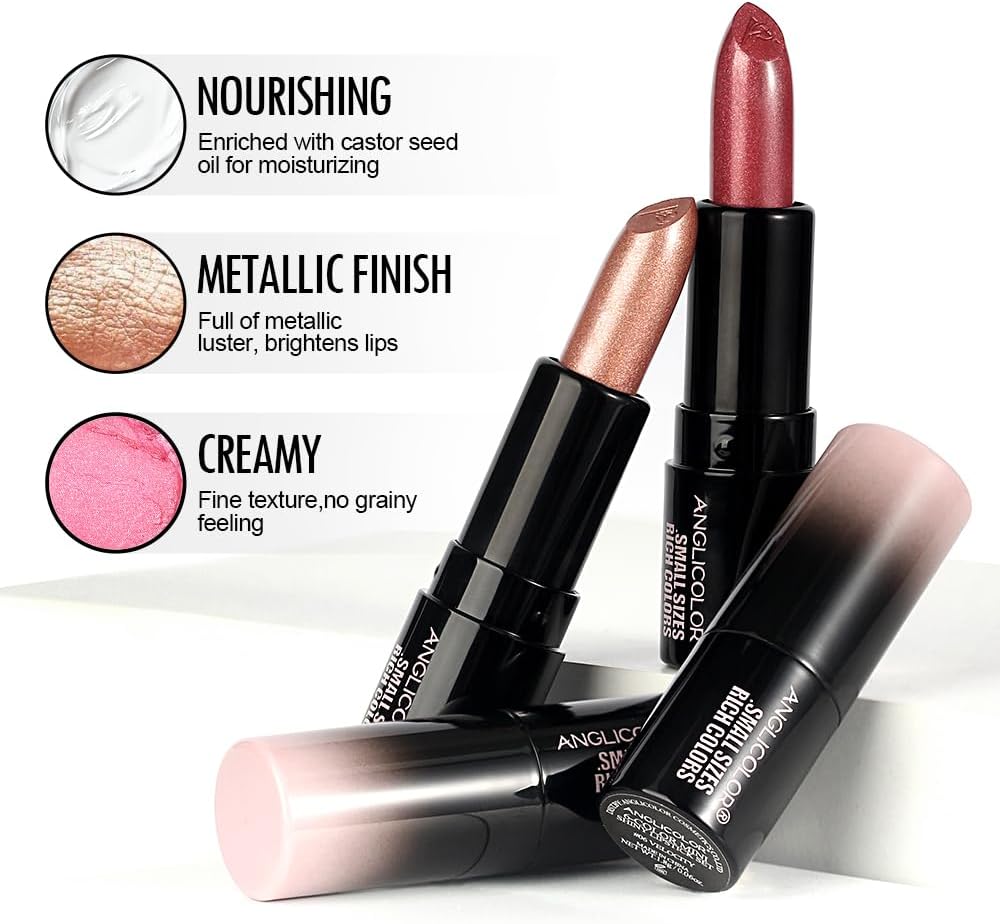 Anglicolor 6PC Mini Glitter Lipstick Set,High Pigmented,Lightweight Smooth Moisturizing Formula,Glossy Shine,Travel Size,Metallic Shimmer Lipstick Gift Sets For Women Girls Makeup kit (A6PC) - View 8 of 8