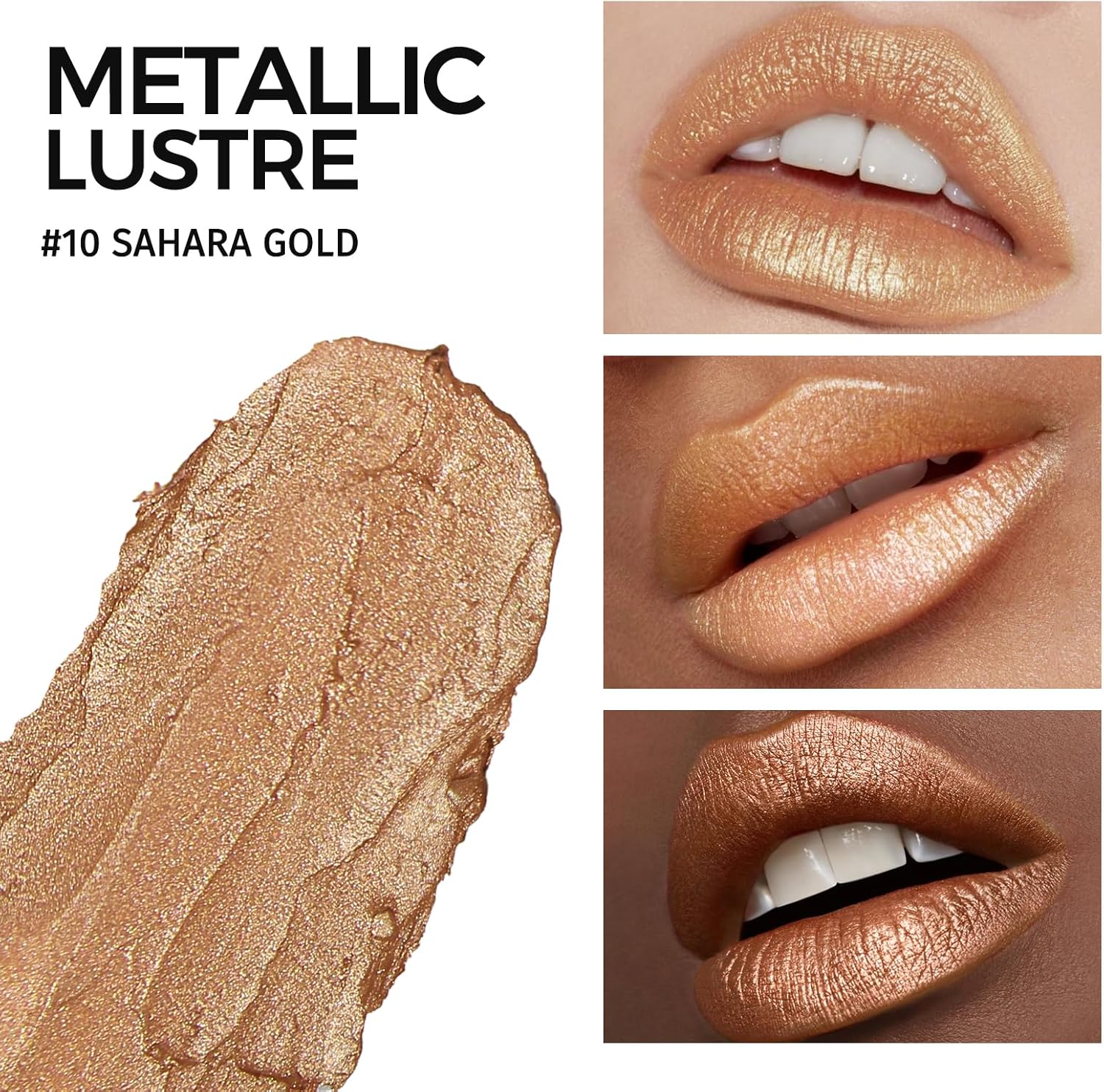 Angl icolor Glitter Metallic Gold Lipstick,High Impact, Lightweight Hydrating Formula,Non-Sticky & Smooth,Full Coverage for OOTD & Special Occasions (10 SAHARA GOLD) - View 5 of 5