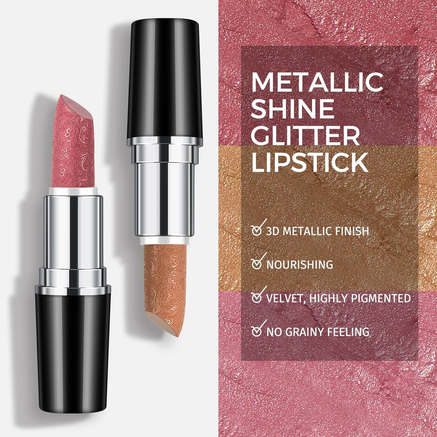 Anglicolor Glitter Metallic Pink Lipstick,High Impact, Lightweight Hydrating Formula,Non-Sticky & Smooth,Full Coverage for OOTD & Special Occasions (11 HIP & HIPPIE) - View 3 of 5