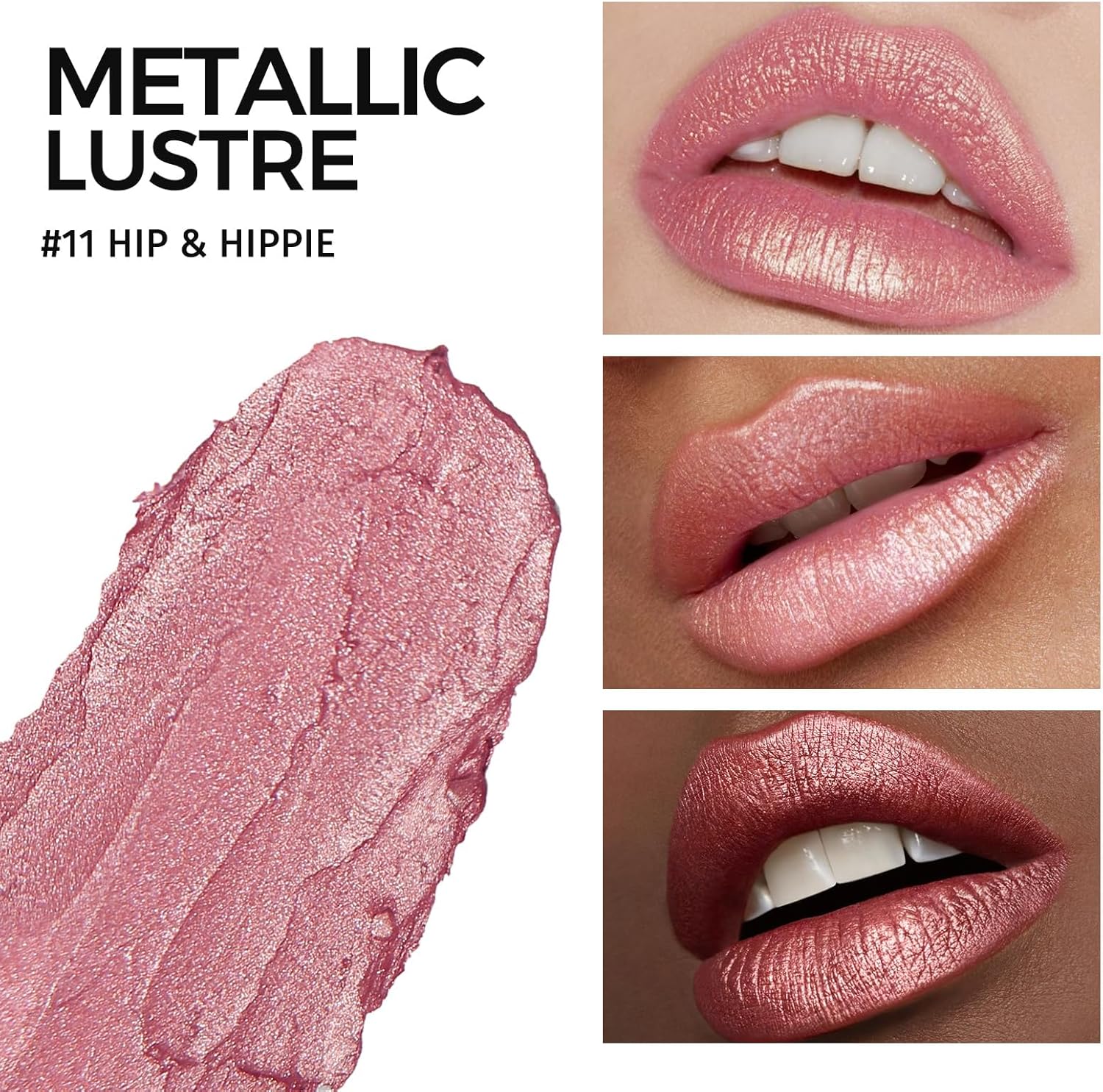 Anglicolor Glitter Metallic Pink Lipstick,High Impact, Lightweight Hydrating Formula,Non-Sticky & Smooth,Full Coverage for OOTD & Special Occasions (11 HIP & HIPPIE) - View 5 of 5