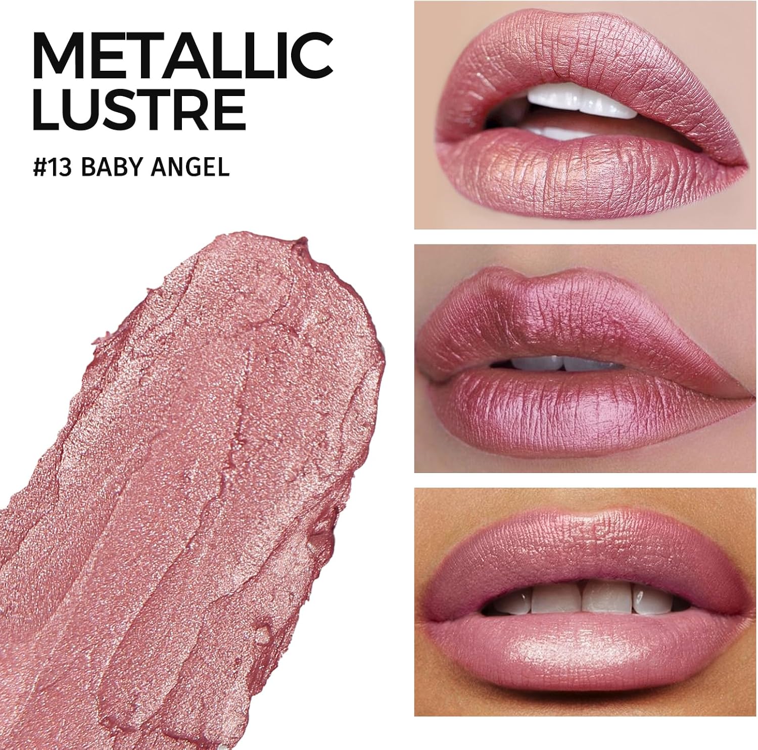 Anglicolor Glitter Metallic Pink Lipstick,High Impact, Lightweight Hydrating Formula,Non-Sticky & Smooth,Full Coverage for OOTD & Special Occasions (13 BABY ANGEL) - View 6 of 6