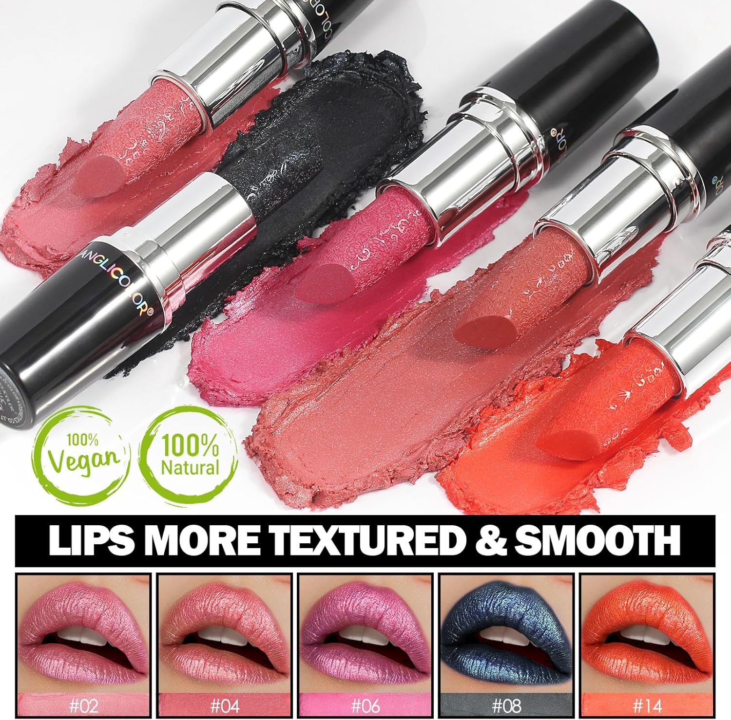 Anglicolor Glitter Metallic Coral Orange Lipstick,High Impact, Lightweight Hydrating Formula,Non-Sticky & Smooth,Full Coverage for OOTD & Special Occasions (14 SUNRISE AT SEA) - View 4 of 8