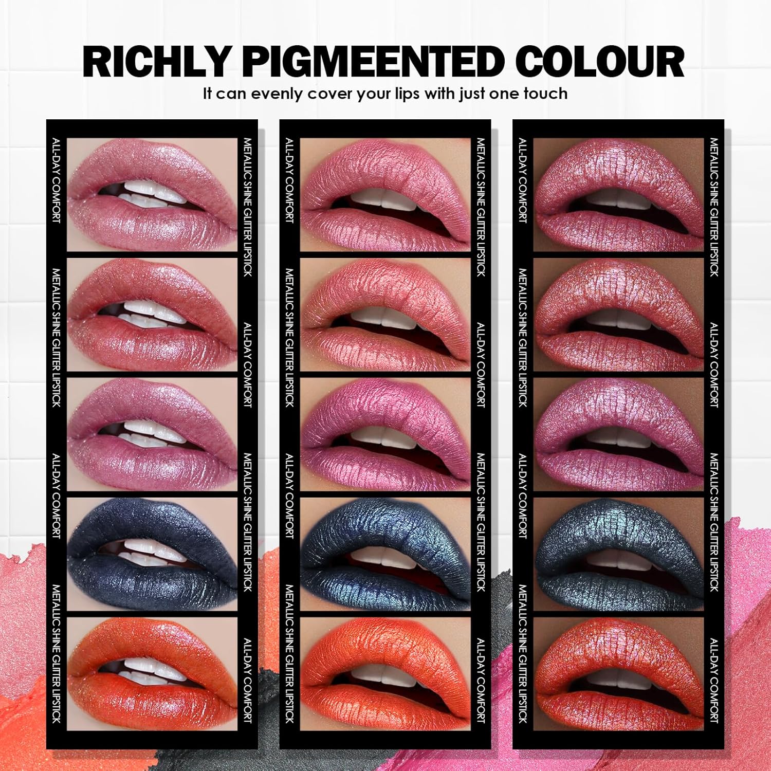 Anglicolor Glitter Metallic Coral Orange Lipstick,High Impact, Lightweight Hydrating Formula,Non-Sticky & Smooth,Full Coverage for OOTD & Special Occasions (14 SUNRISE AT SEA) - View 5 of 8