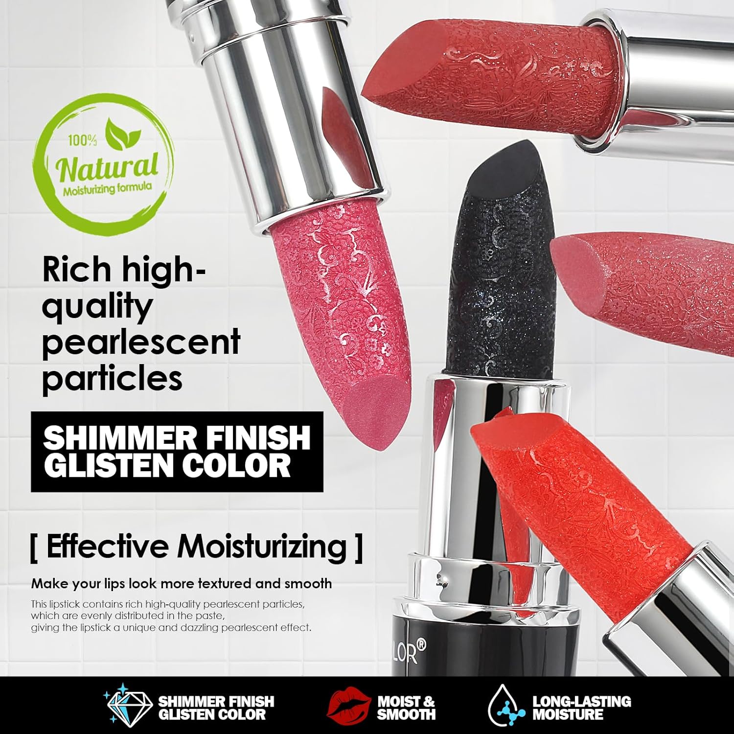 Anglicolor Glitter Metallic Coral Orange Lipstick,High Impact, Lightweight Hydrating Formula,Non-Sticky & Smooth,Full Coverage for OOTD & Special Occasions (14 SUNRISE AT SEA) - View 6 of 8