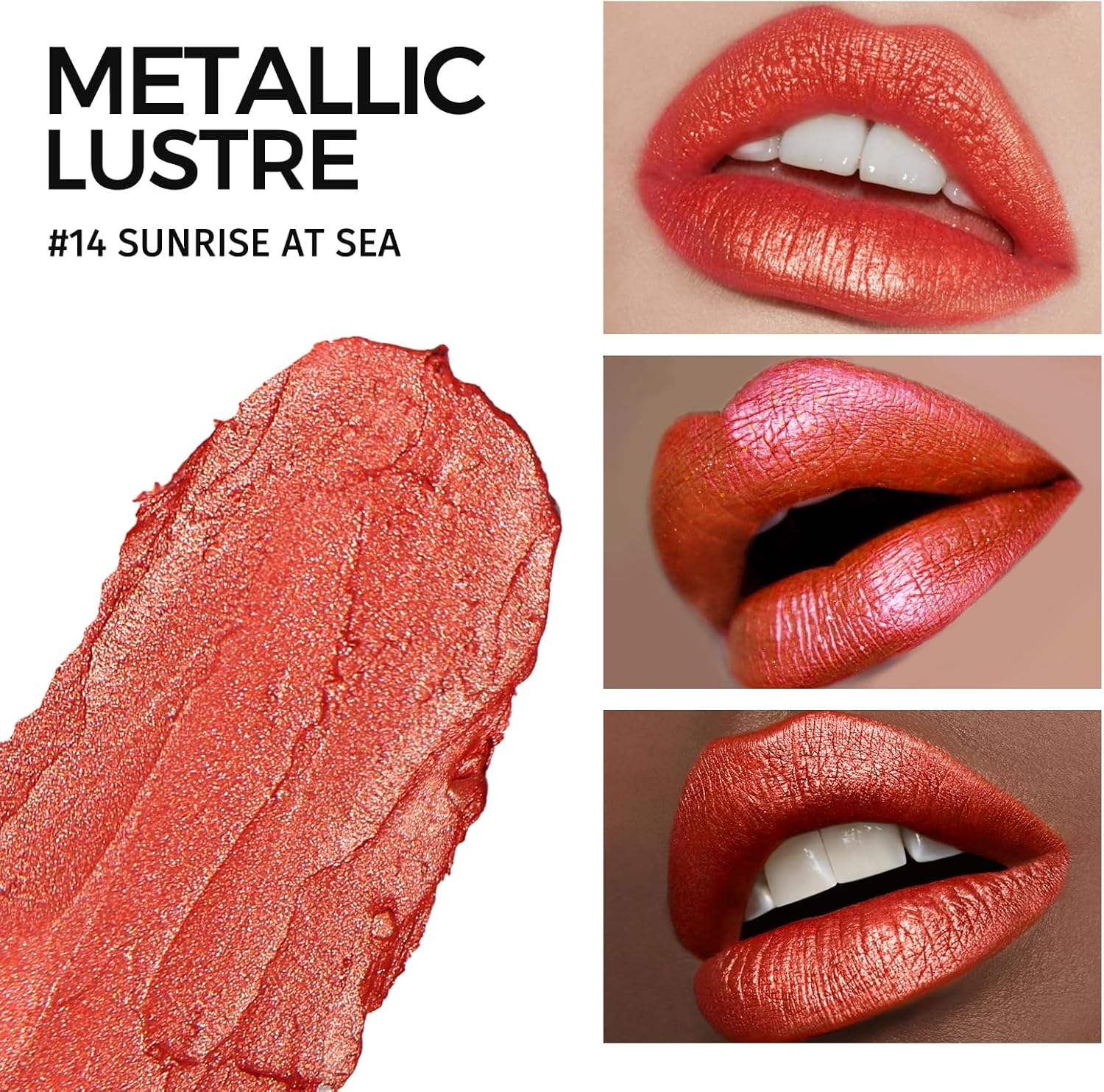 Anglicolor Glitter Metallic Coral Orange Lipstick,High Impact, Lightweight Hydrating Formula,Non-Sticky & Smooth,Full Coverage for OOTD & Special Occasions (14 SUNRISE AT SEA) - View 8 of 8