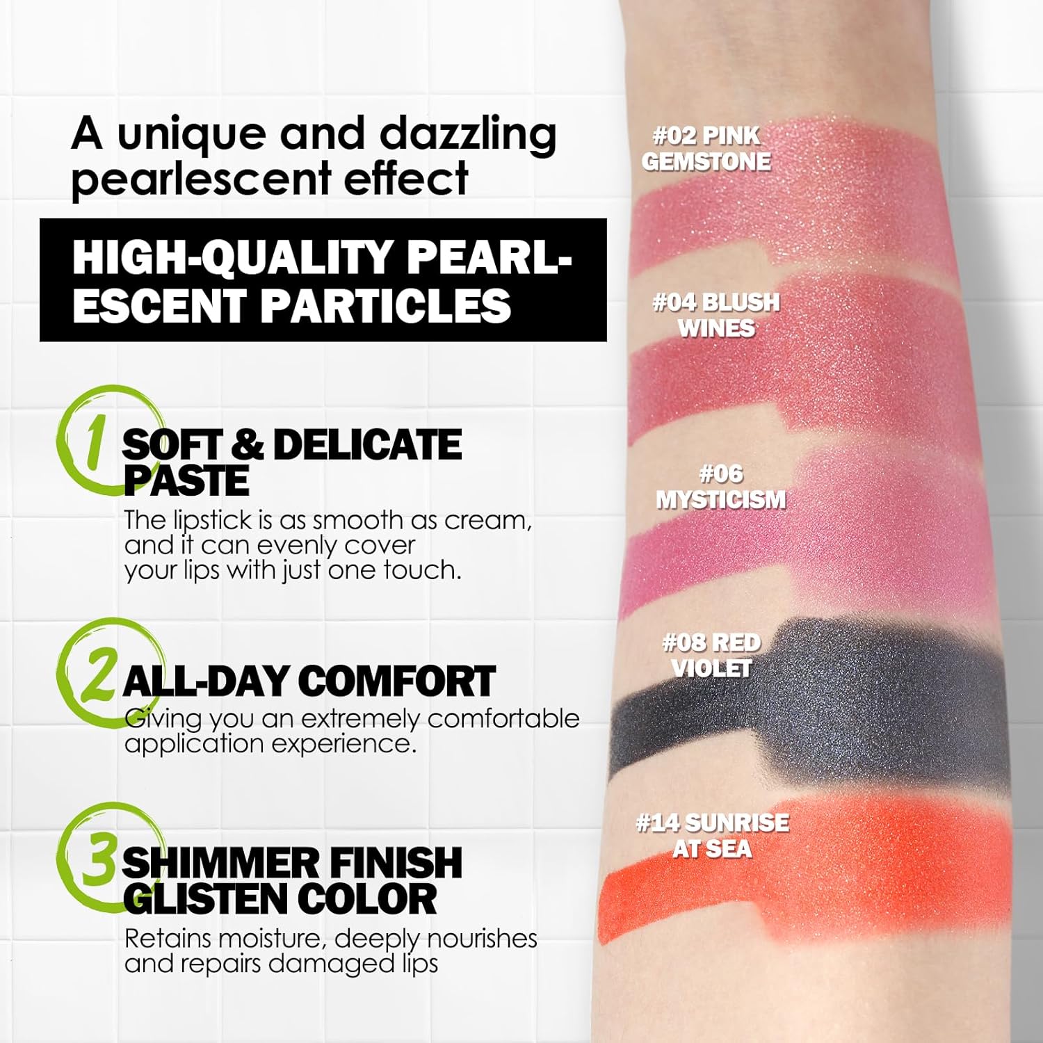 Anglicolor Glitter Metallic Pink Lipstick,High Impact Shimmer Lipcolor,Lightweight Hydrating Formula Smooth and Non-Sticky,Rose Lipstick For Women,Full-Coverage Lip Makeup (04 BLUSH WINES) - View 2 of 7