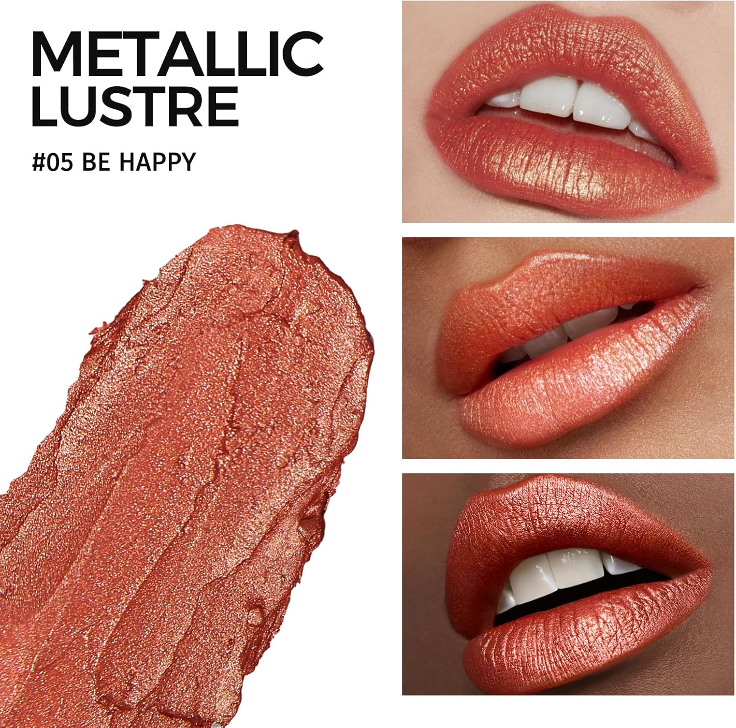 Anglicolor Metallic Glitter Coral Lipstick,High Impact Shimmer Lipcolor,Long-Lasting Moisturising,Lightweight,Creamy Formula Smooth and Non-Sticky,Orange Lipstick For Women (05 BE HAPPY) - View 6 of 6
