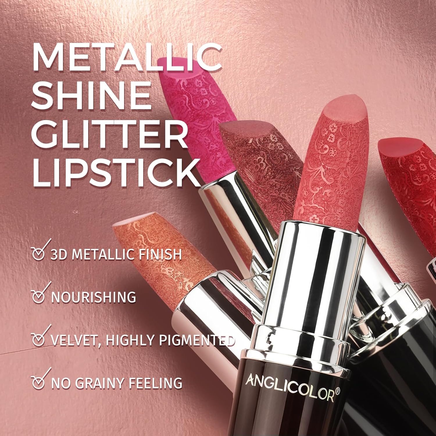Anglicolor Metallic Glitter Black Lipstick,High Impact Shimmer Lipcolor,Long-Lasting Moisturising,Lightweight Hydrating Creamy Formula Smooth and Non-Sticky,Lipstick For Women (08 MYSTICISM) - View 4 of 6