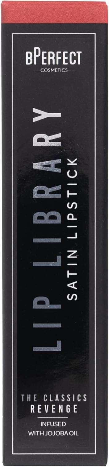 BPerfect Lip Library Lipstick – Long Lasting Satin Lipstick Infused with Jojoba Oil, Shade Revenge (Warm Berry Red) - View 2 of 2