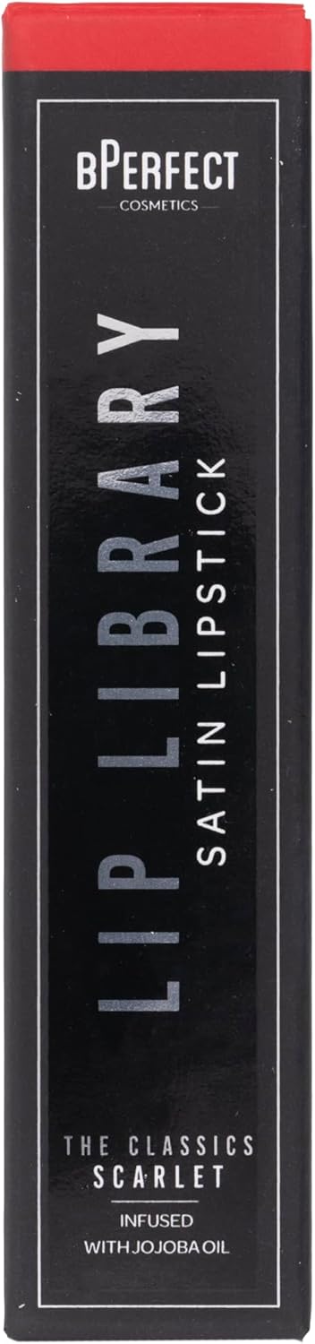 BPerfect Lip Library Lipstick – Long Lasting Satin Lipstick Infused with Jojoba Oil, Shade Scarlet (Cool Cherry Red) - View 2 of 2