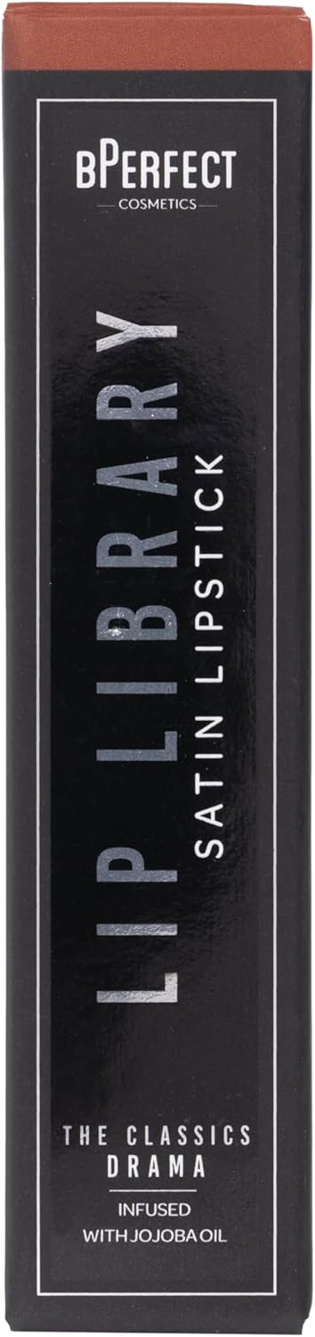 BPerfect Lip Library Lipstick – Long Lasting Satin Lipstick Infused with Jojoba Oil, Shade Drama (Deep Brown Red) - View 2 of 2