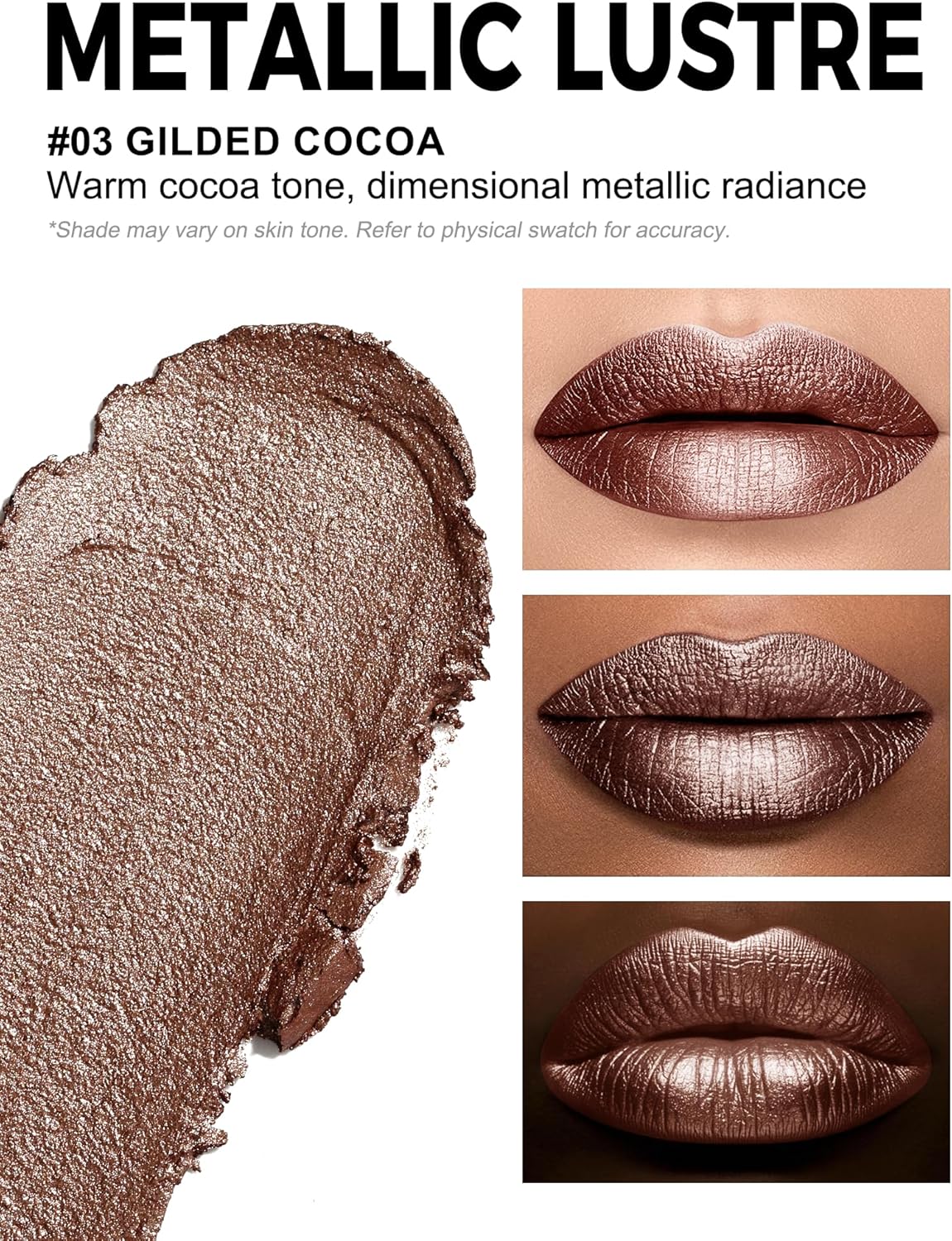 Anglicolor Metallic Lipstick For Subtle 3D Shimmer Effect,Glitter Lipstick,Light,Soft Cream Formula for Moisturized Lips,Non-Sticky (03 GILDED COCOA) - View 8 of 8