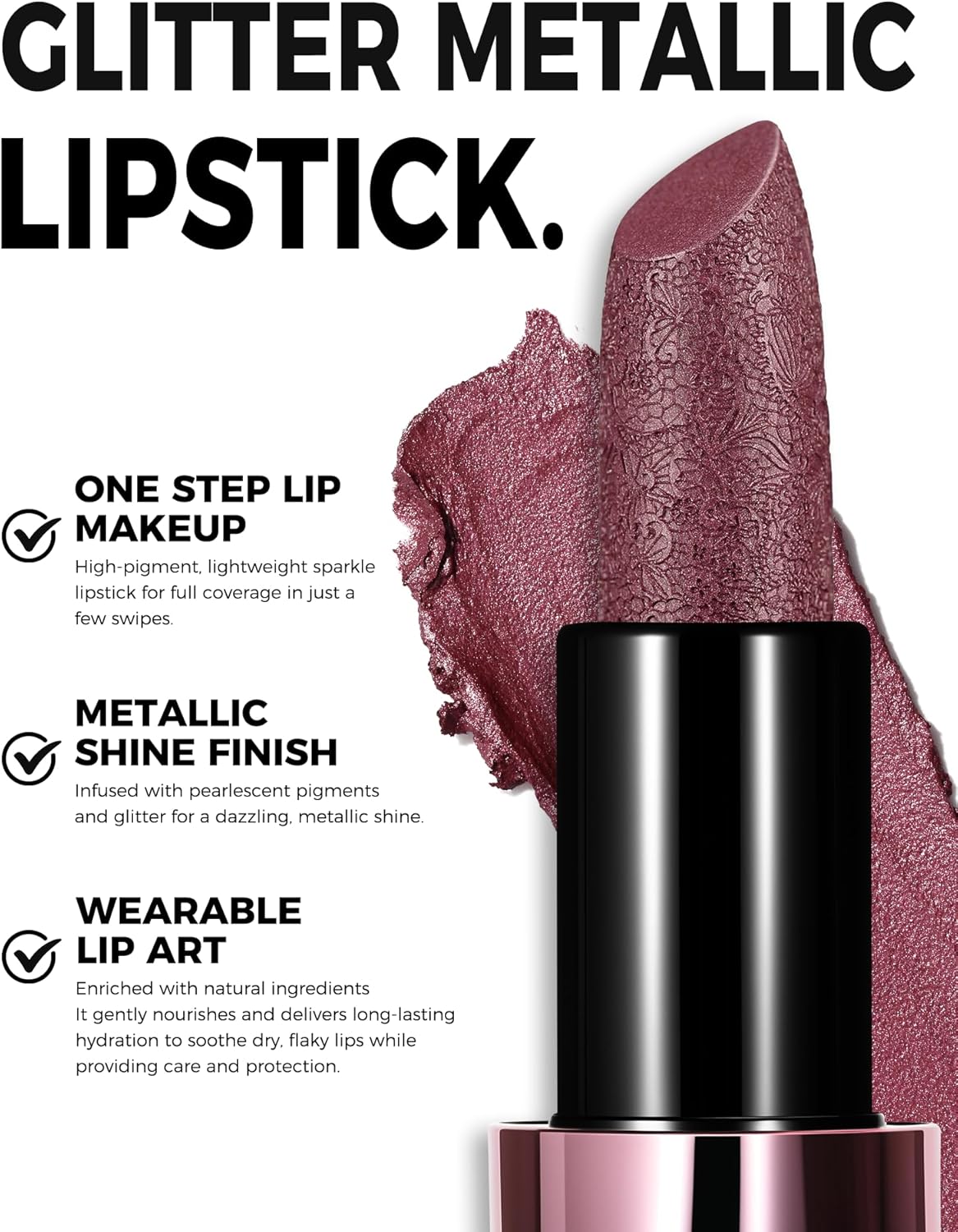 Anglicolor Metallic Lipstick For Subtle 3D Shimmer Effect,Glitter Lipstick,Light,Soft Cream Formula for Moisturized Lips,Non-Sticky (01 GOLD-FLECKED RUBY) - View 6 of 8