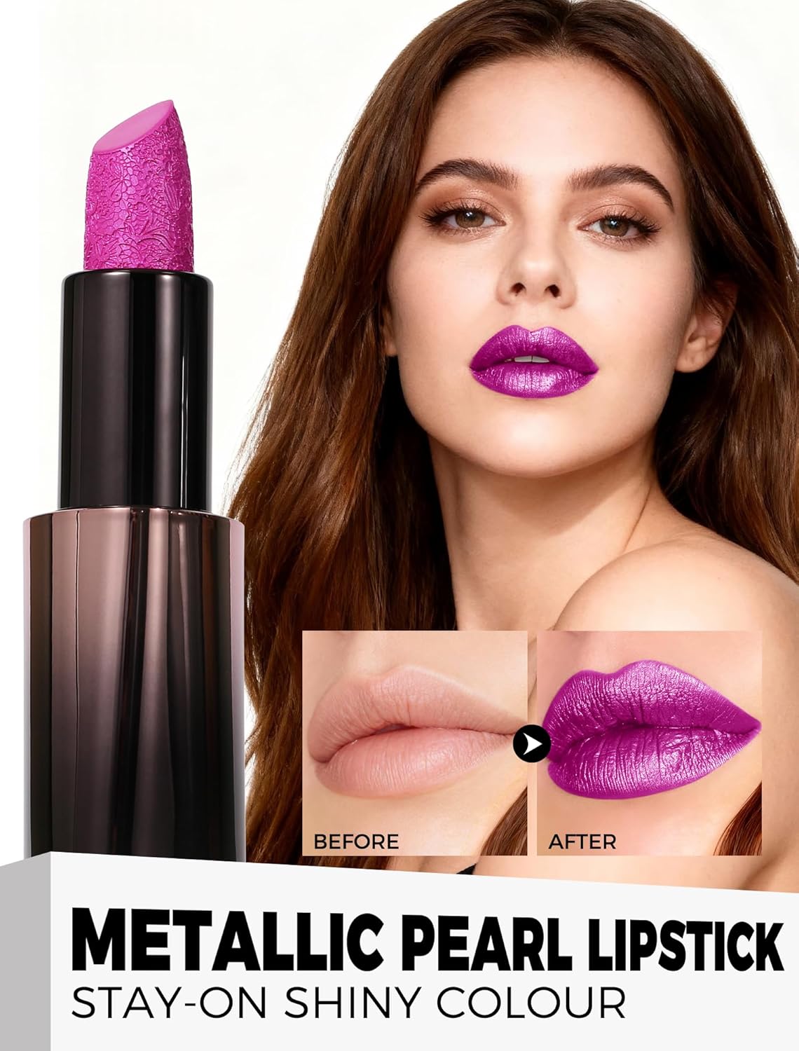 Anglicolor Metallic Lipstick For Subtle 3D Shimmer Effect,Glitter Lipstick,Light,Soft Cream Formula for Moisturized Lips,Non-Sticky (01 GOLD-FLECKED RUBY) - View 7 of 8