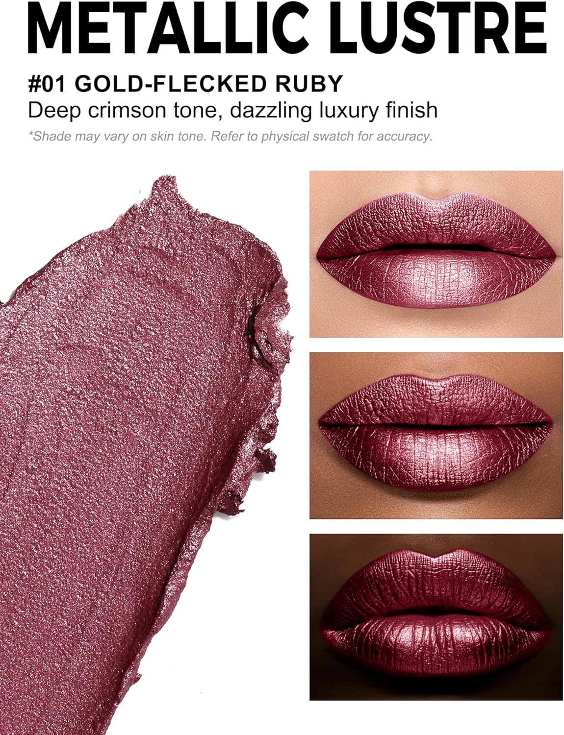 Anglicolor Metallic Lipstick For Subtle 3D Shimmer Effect,Glitter Lipstick,Light,Soft Cream Formula for Moisturized Lips,Non-Sticky (01 GOLD-FLECKED RUBY) - View 8 of 8
