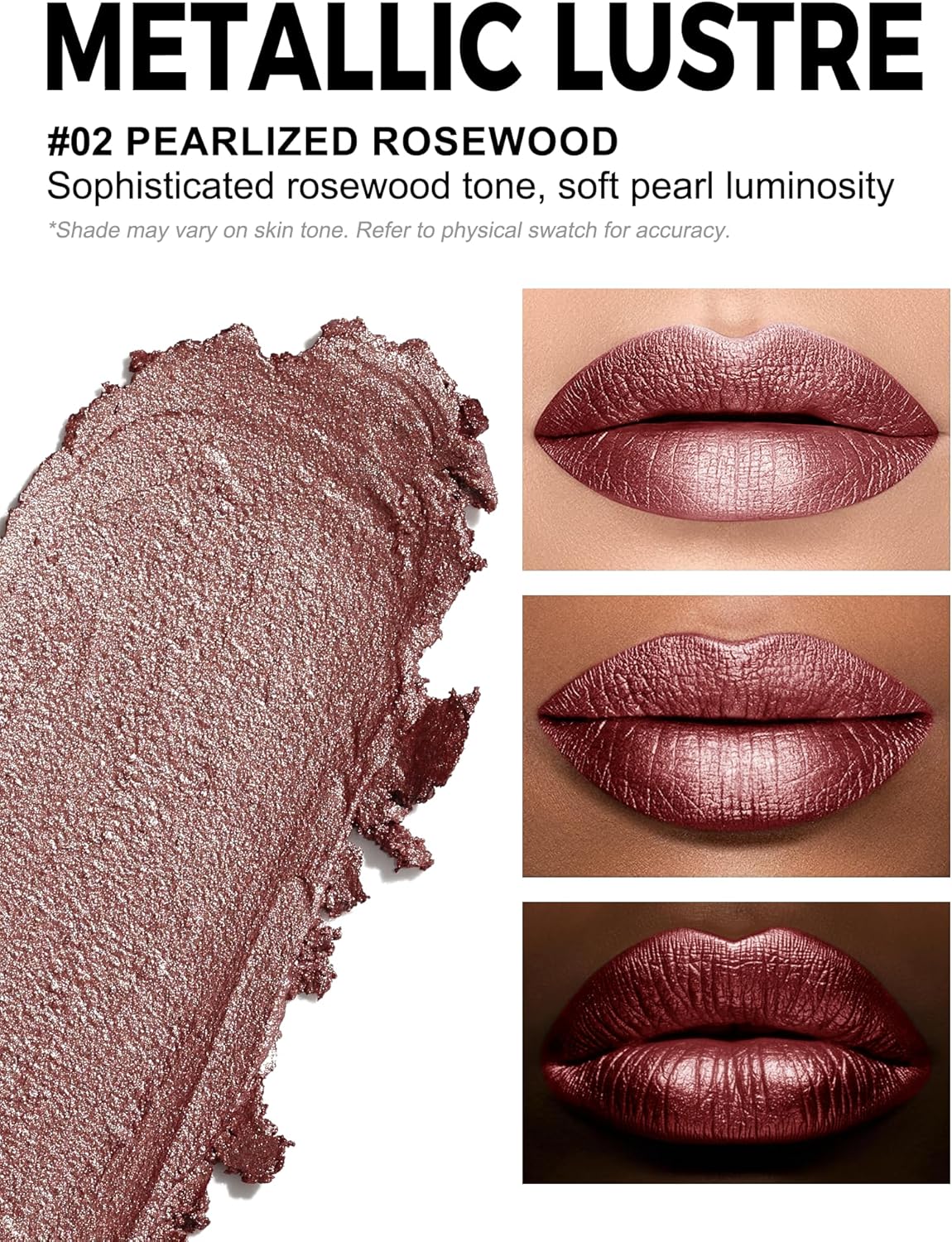 Anglicolor Metallic Lipstick For Subtle 3D Shimmer Effect,Glitter Lipstick,Light,Soft Cream Formula for Moisturized Lips,Non-Sticky (02 PEARLIZED ROSEWOOD) - View 8 of 8