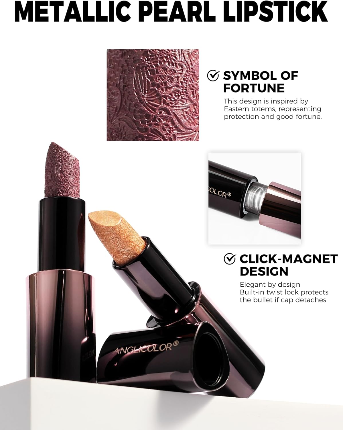 Anglicolor Metallic Lipstick For Subtle 3D Shimmer Effect,Glitter Lipstick,Light,Soft Cream Formula for Moisturized Lips,Non-Sticky (04 SUNSET GILDED) - View 4 of 8