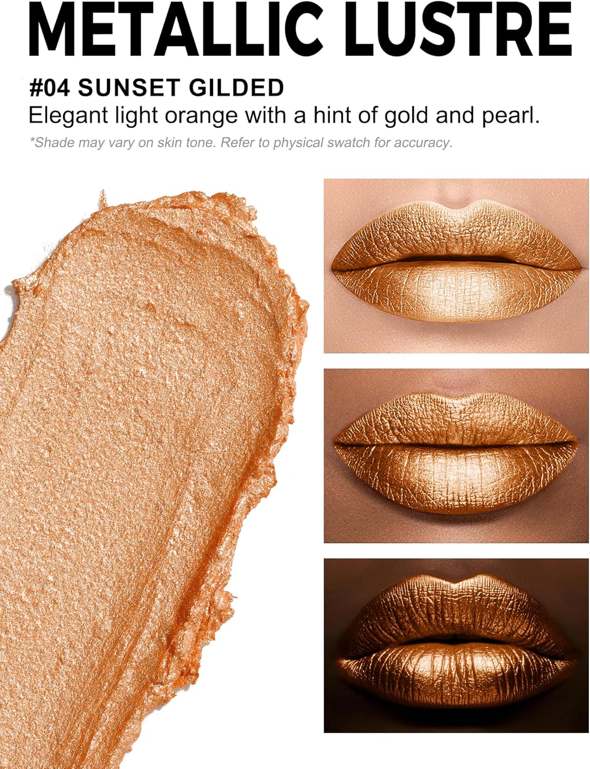 Anglicolor Metallic Lipstick For Subtle 3D Shimmer Effect,Glitter Lipstick,Light,Soft Cream Formula for Moisturized Lips,Non-Sticky (04 SUNSET GILDED) - View 8 of 8