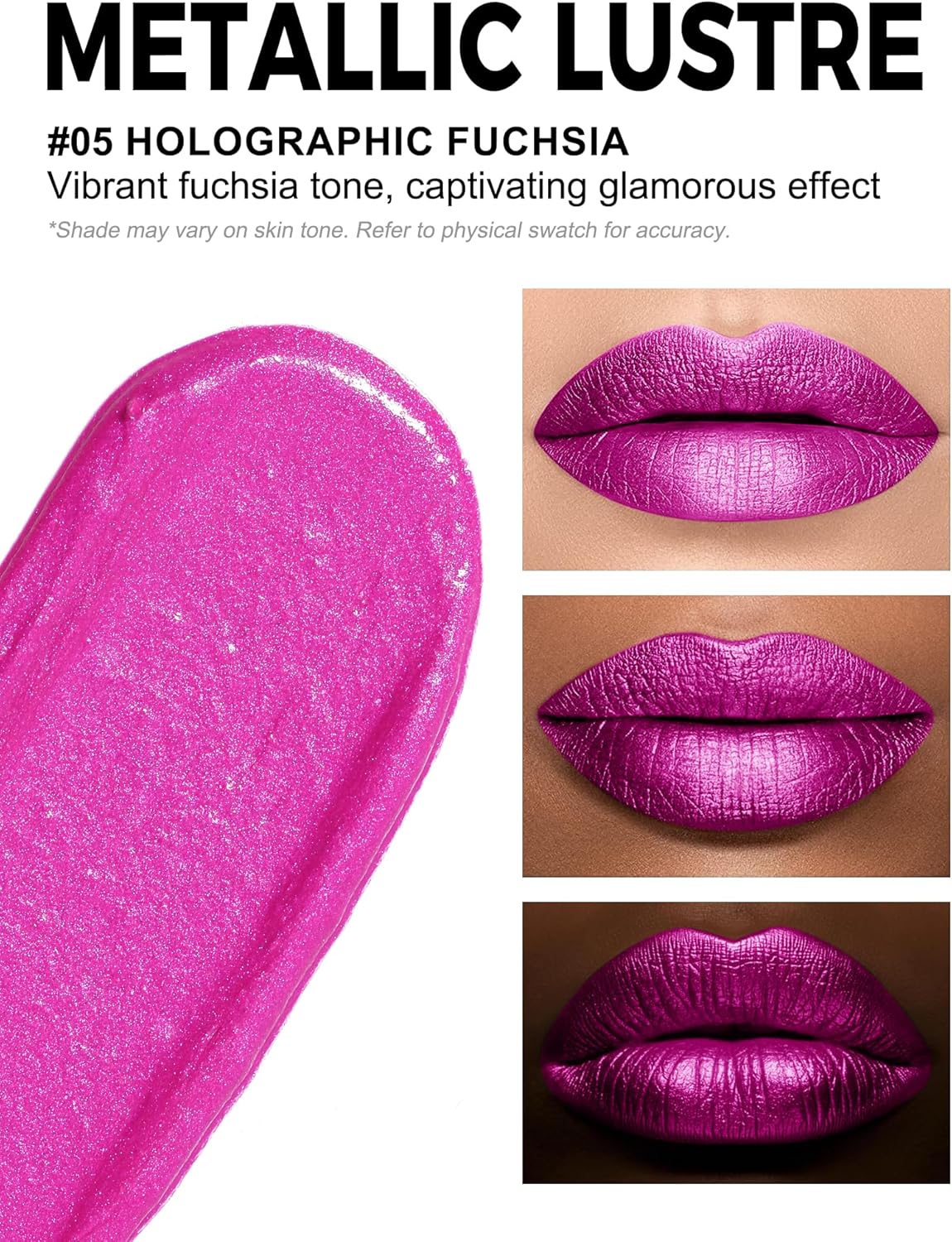 Anglicolor Metallic Lipstick For Subtle 3D Shimmer Effect,Glitter Lipstick,Light,Soft Cream Formula for Moisturized Lips,Non-Sticky (05 HOLOGRAPHIC FUCHSIA) - View 8 of 8