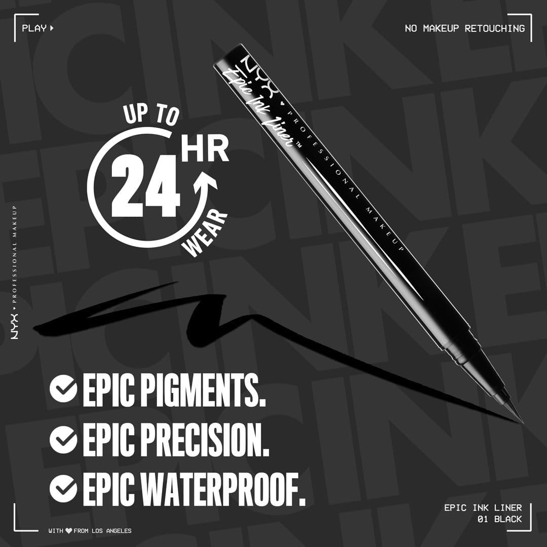 NYX PROFESSIONAL MAKEUP Epic Ink Liquid Eyeliner, Long-Lasting, Waterproof, 01 Black - View 8 of 8