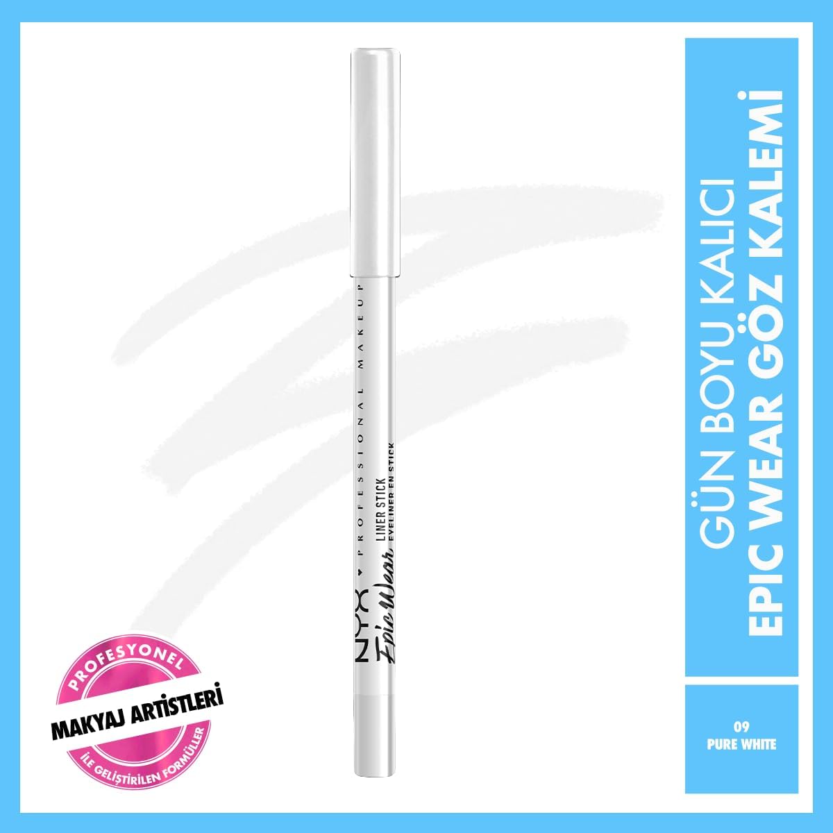 NYX Professional Makeup Epic Wear Liner Sticks, High Impact, Waterproof, Smudge-proof, Powerfully-Pigmented Eyeliner Pencils, Shade - Pure White 09, 1.22 gm - View 3 of 3