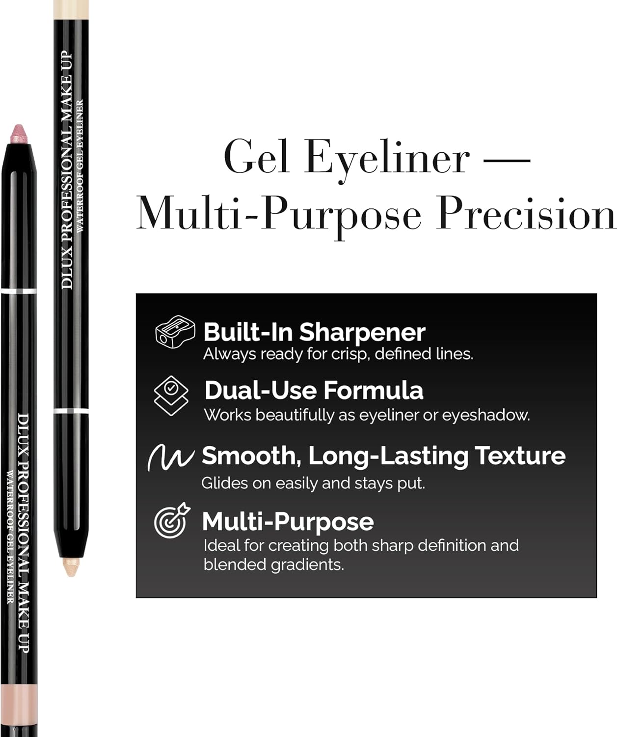DLUX PROFESSIONAL Gel Eyeliner (Black) - 4g Stick Eye liner, Waterproof Pencil Gel Liner, Smooth Cream Eye shadow, Smudge-Free, Long-Lasting, Intense Colours, Easy To Use Korean Cosmetic - View 2 of 7