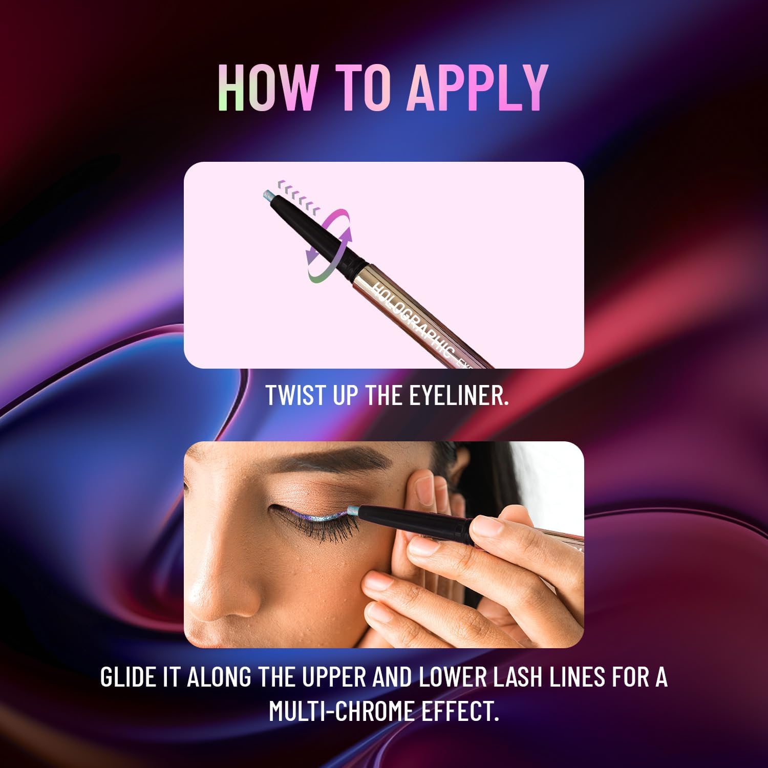 SWISS BEAUTY Holographic Shimmery Pencil Eyeliner – Waterproof, Smudge-Proof & Long-Lasting Creamy Formula with Multichrome Effect, Easy Glide, Shade: Meteor, 0.2 g - View 2 of 8