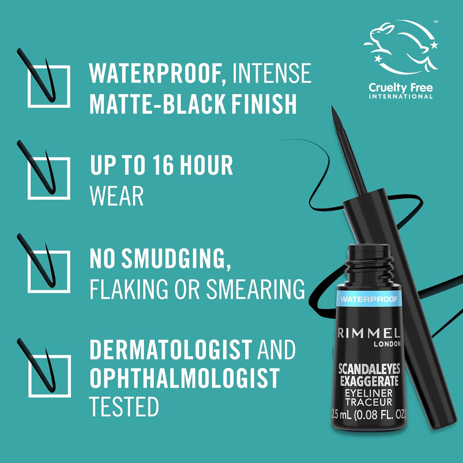 Rimmel London, Exaggerate Waterproof Liquid Eyeliner, Black, 2.5 ml - View 3 of 3