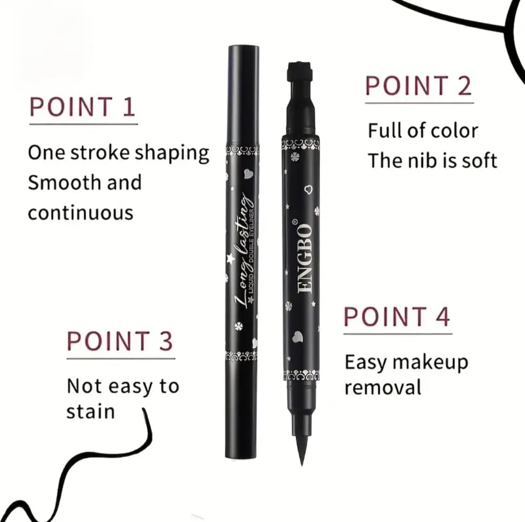 3pcs Dual-Tip Eyeliner Set with Stamp, Waterproof Quick-Dry Long Lasting Fine Tip Design Includes Heart & Star, Smudgeproof, Smooth Application - View 2 of 7