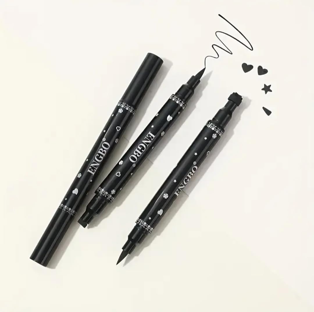 3pcs Dual-Tip Eyeliner Set with Stamp, Waterproof Quick-Dry Long Lasting Fine Tip Design Includes Heart & Star, Smudgeproof, Smooth Application - View 3 of 7