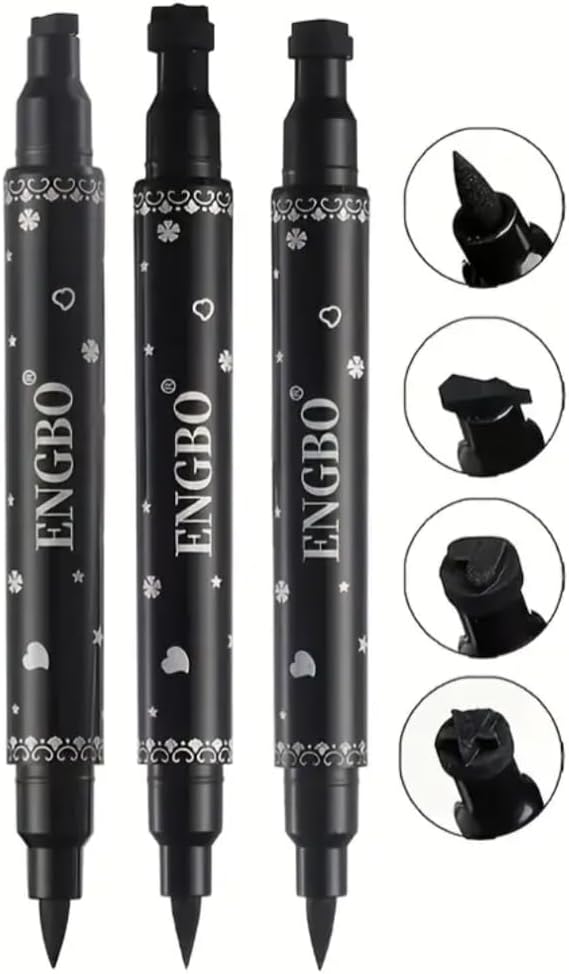 3pcs Dual-Tip Eyeliner Set with Stamp, Waterproof Quick-Dry Long Lasting Fine Tip Design Includes Heart & Star, Smudgeproof, Smooth Application - View 4 of 7