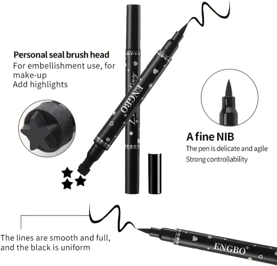 3pcs Dual-Tip Eyeliner Set with Stamp, Waterproof Quick-Dry Long Lasting Fine Tip Design Includes Heart & Star, Smudgeproof, Smooth Application - View 5 of 7