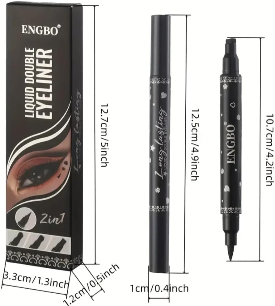 3pcs Dual-Tip Eyeliner Set with Stamp, Waterproof Quick-Dry Long Lasting Fine Tip Design Includes Heart & Star, Smudgeproof, Smooth Application - View 6 of 7