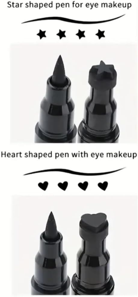 3pcs Dual-Tip Eyeliner Set with Stamp, Waterproof Quick-Dry Long Lasting Fine Tip Design Includes Heart & Star, Smudgeproof, Smooth Application - View 7 of 7