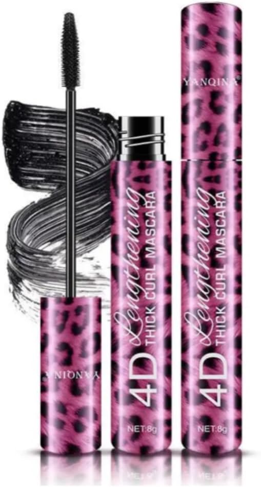 YANQINA Mascara / 2-in-1 Waterproof 4D Mascara and Eyeliner Set, Pink Leopard Print, Black, Waterproof - View 3 of 5