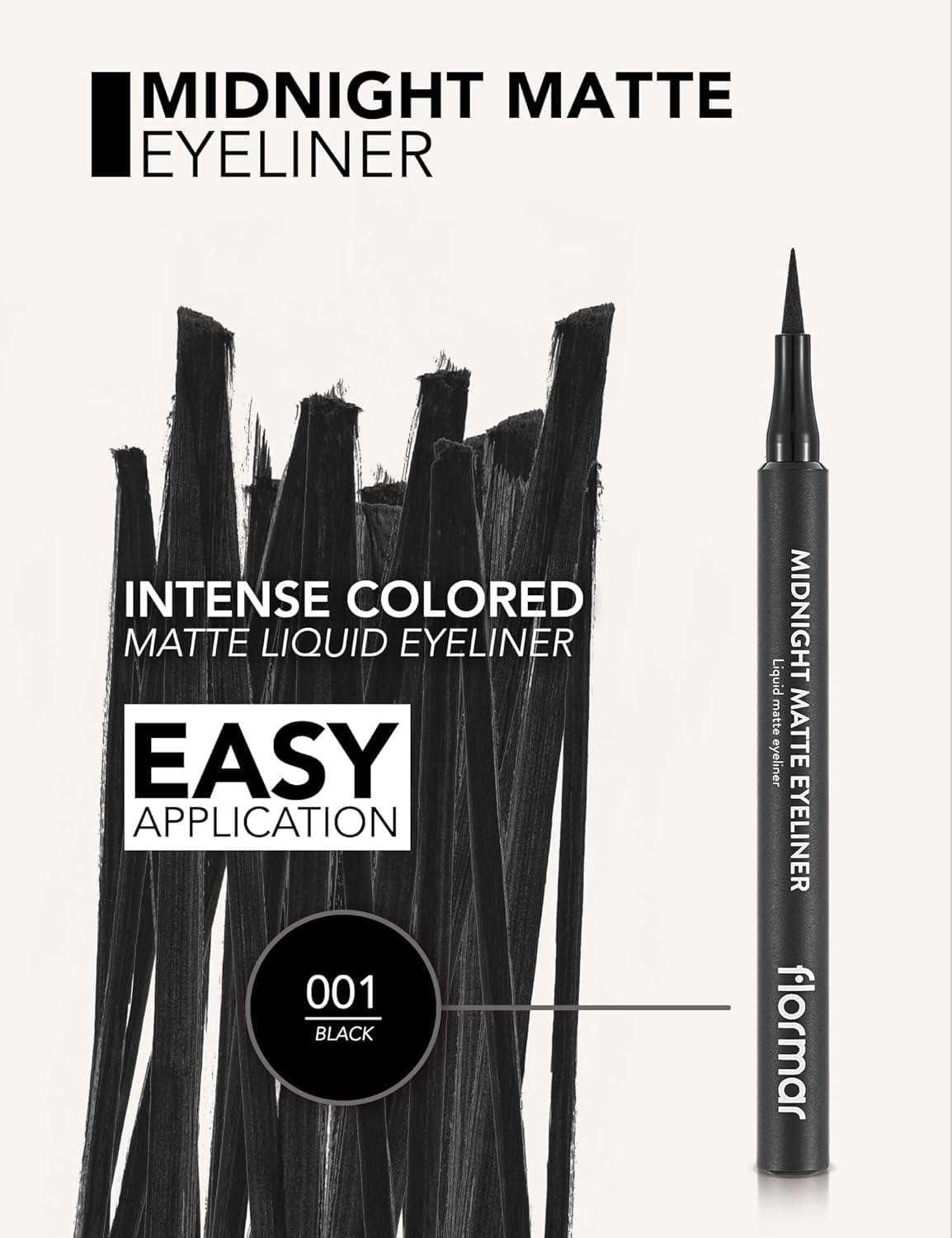 Flormar Midnight Matte Eyeliner – 001 Black – Precise Tip, Matte Finish, Brush Design, Smooth - View 2 of 3