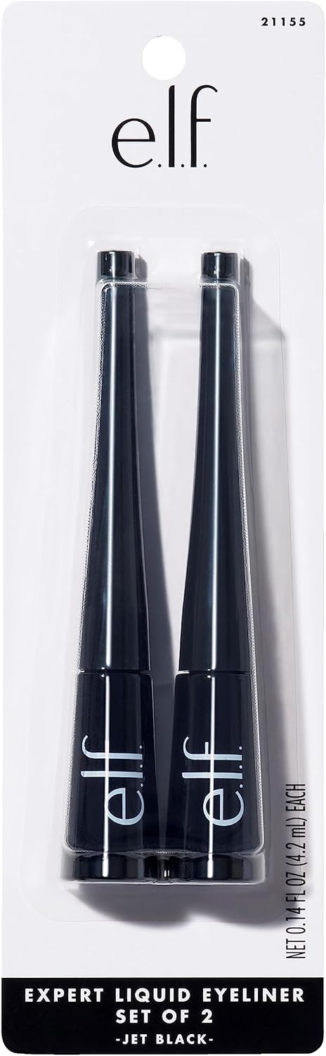 e.l.f. Expert Liquid Liner, High-Pigmented, Extra-Fine Liquid Eyeliner For Precise Definition, Long-Lasting, Vegan & Cruelty-Free, Jet Black, 0.14 oz, 2 count(Pack of 1) - View 2 of 3