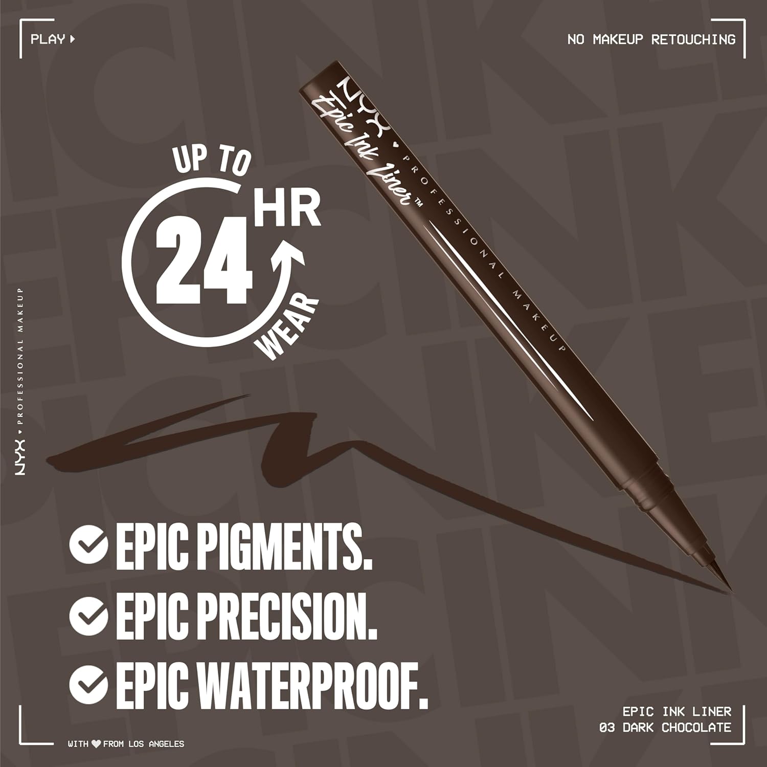 NYX Professional Makeup Epic Ink Liner, Waterproof Liquid Eyeliner - Dark Chocolate, Vegan Formula, Intense Pigment - View 5 of 8