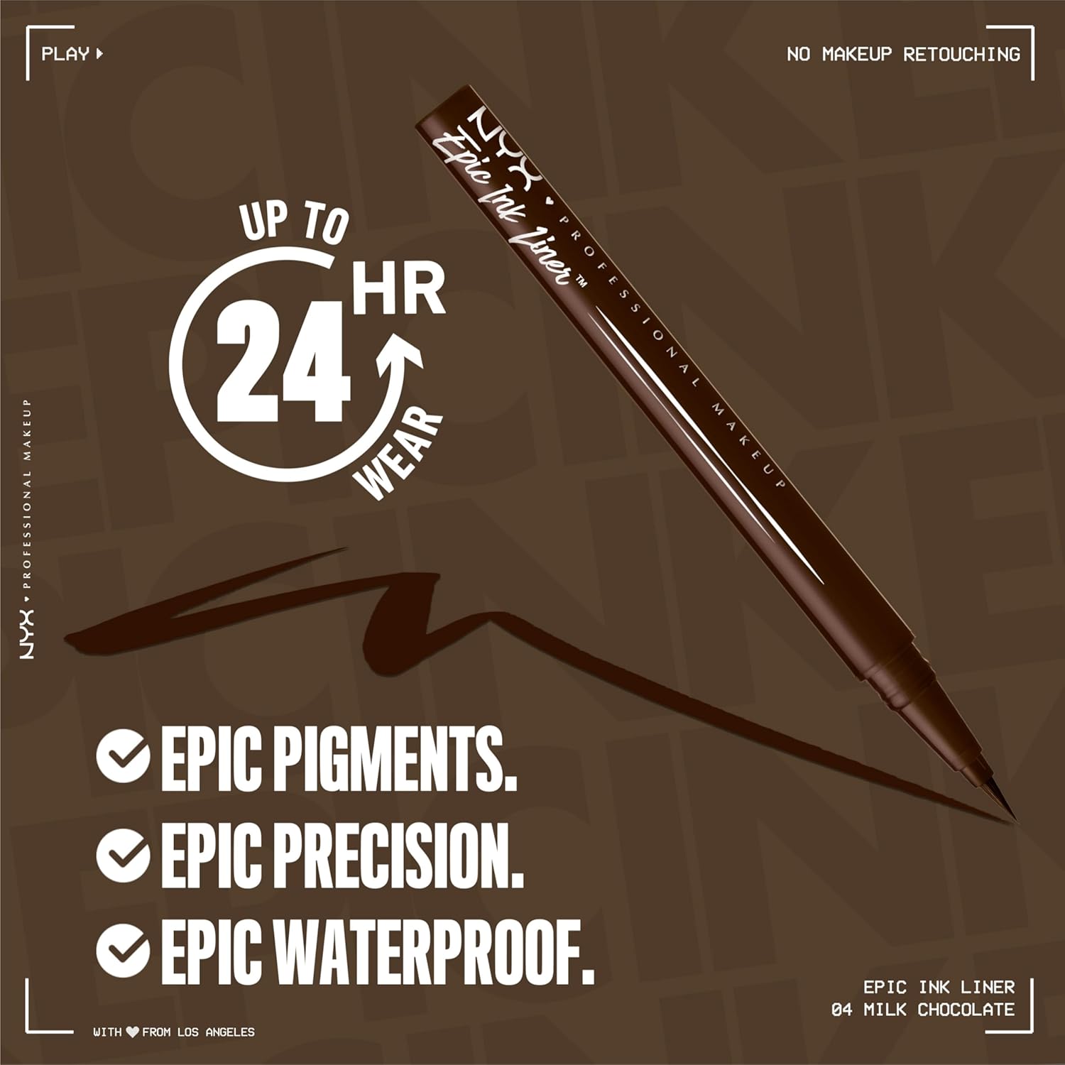 NYX PROFESSIONAL MAKEUP Epic Ink Liquid Eyeliner Pen, Flexible Felt-Tip Brush, Long-Lasting, Waterproof, Intensely Pigmented Shade, Vegan, 04 Milk Chocolate - View 5 of 8