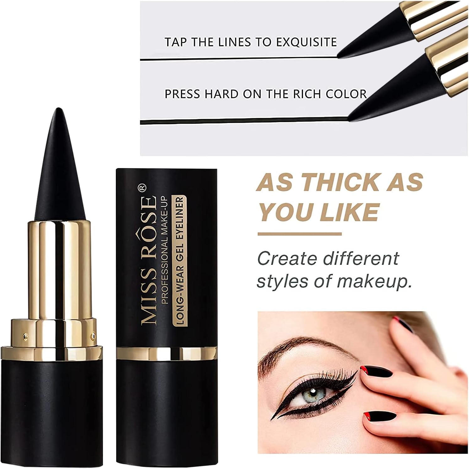Miss Rose Black Gel Eyeliner Cream, Smudge Proof Matte Tattoo Pen, Makeup Stick for Women Girls - View 4 of 9