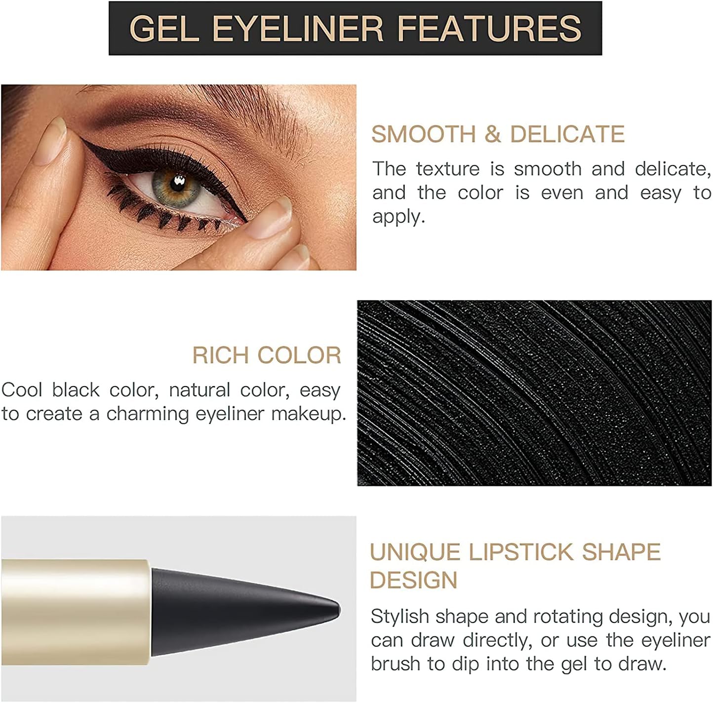 Miss Rose Black Gel Eyeliner Cream, Smudge Proof Matte Tattoo Pen, Makeup Stick for Women Girls - View 6 of 9