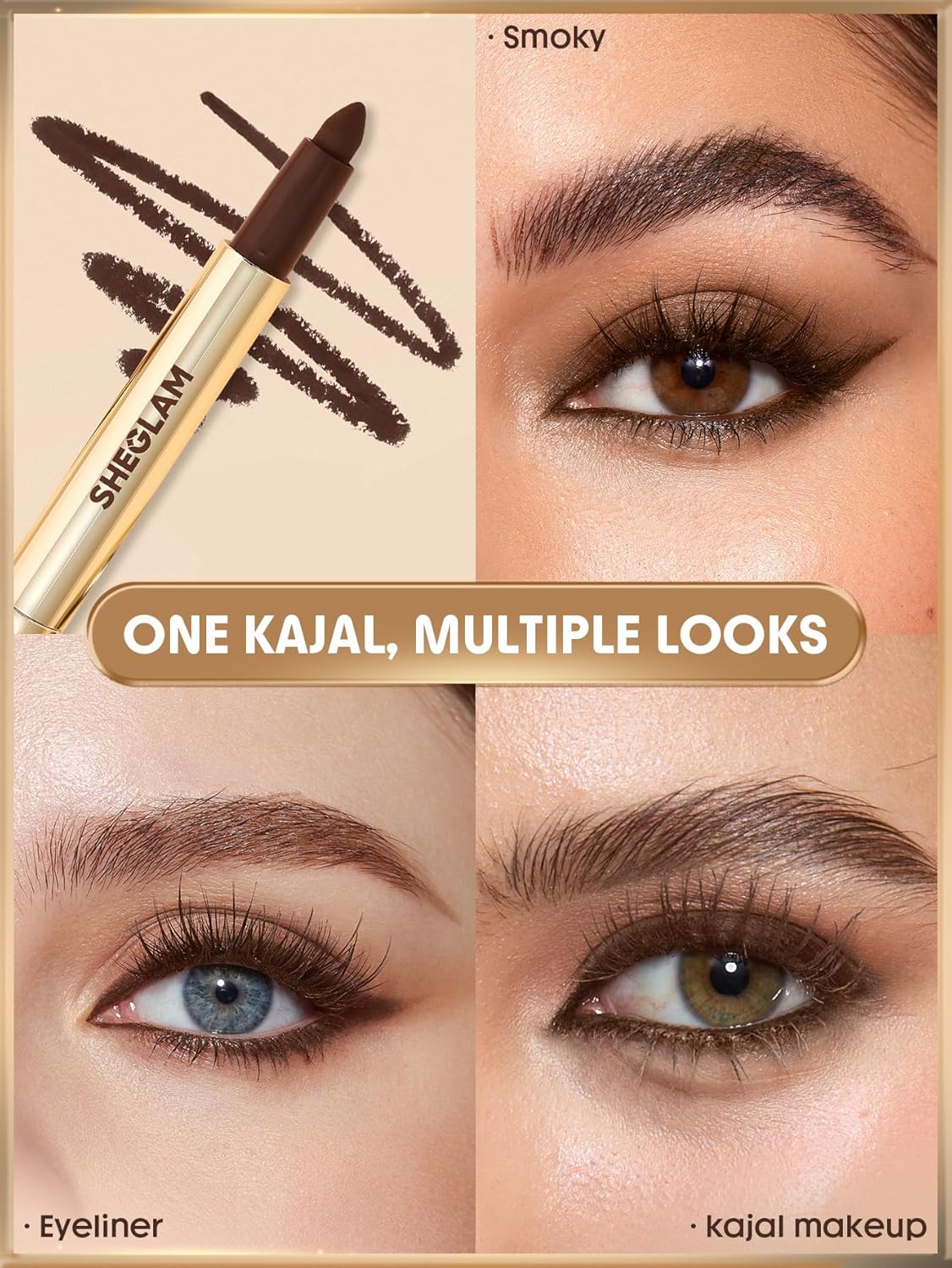 SHEGLAM Bold Moves Cream Eyeliner Pencil – Waterproof Kohl Eyeliner, Smooth Cream Formula, Long-Lasting Smudge-Resistant Eye Liner with Built-In Sharpener & Rich Color Payoff (Brown) - View 3 of 5