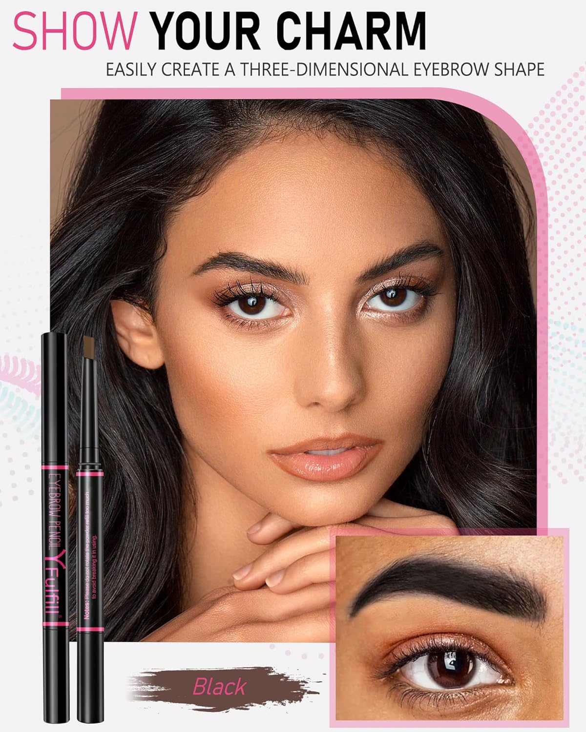 Yfulfill Black Eyebrow Pencil Waterproof for Women, Eye Brow Pen, Eyebrow Pencils | Waterproof Eye Brow Pencil Black Color for Naturally Black Hair. Defines Sparse Brows with a Clean, Natural Finish - View 8 of 8