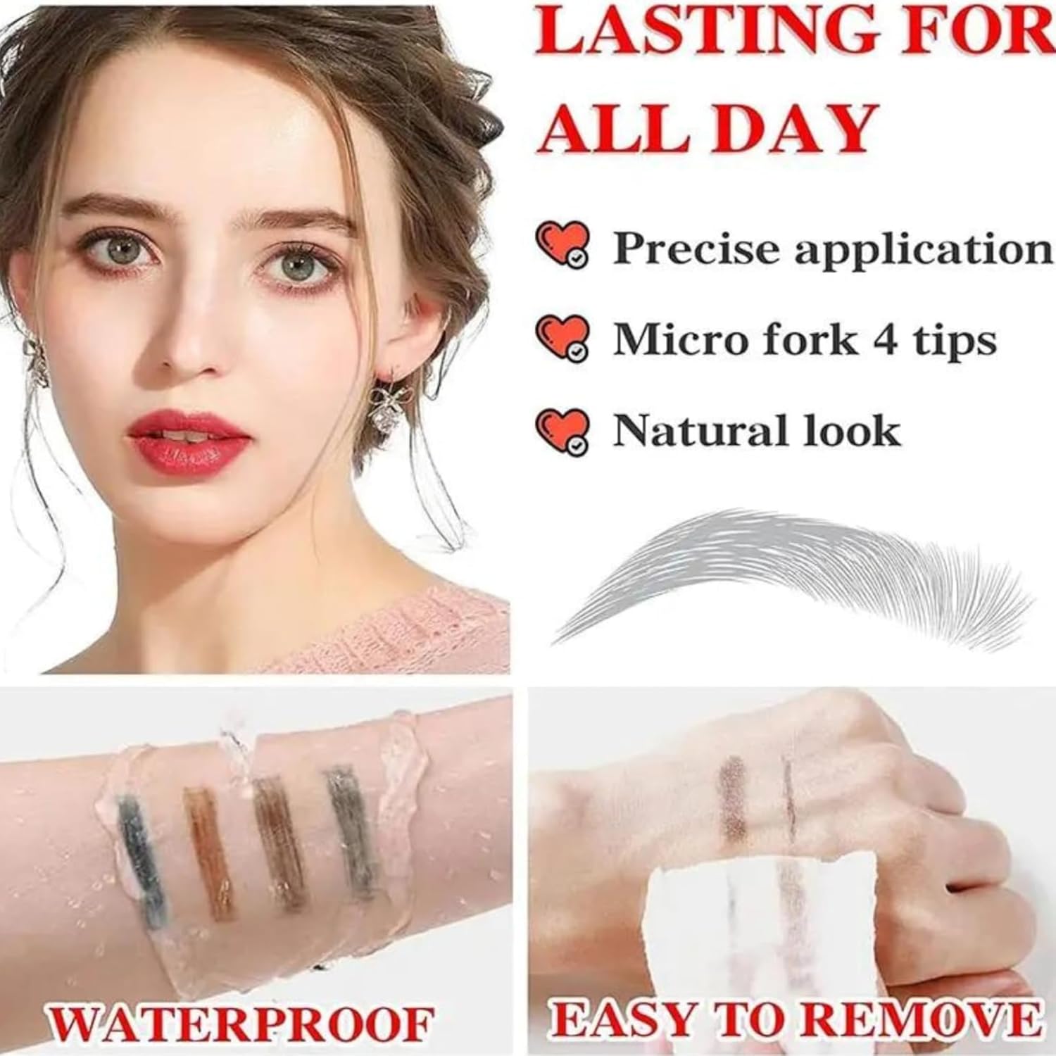 Microblading Eyebrow Pencil Gray Brown Faux Brow Pen Eyebrow Tint, Smudge-Proof & Long-Lasting Waterproof Eyebrow Tattoo Pen, 4 Fork Tip Brow Pencil for Natural Hair-Like Defined Eyebrows (GRAY #04) - View 4 of 5