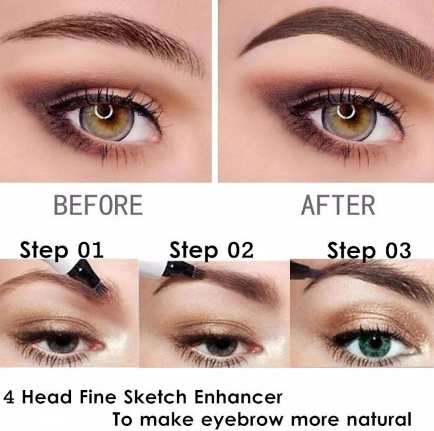 Microblading Eyebrow Pencil Brown Faux Brow Pen Eyebrow Tint, Smudge-Proof & Long-Lasting Waterproof Eyebrow Tattoo Pen, 4 Fork Tip Brow Pencil for Natural Hair-Like Defined Eyebrows (LIGHT BROWN) - View 2 of 4